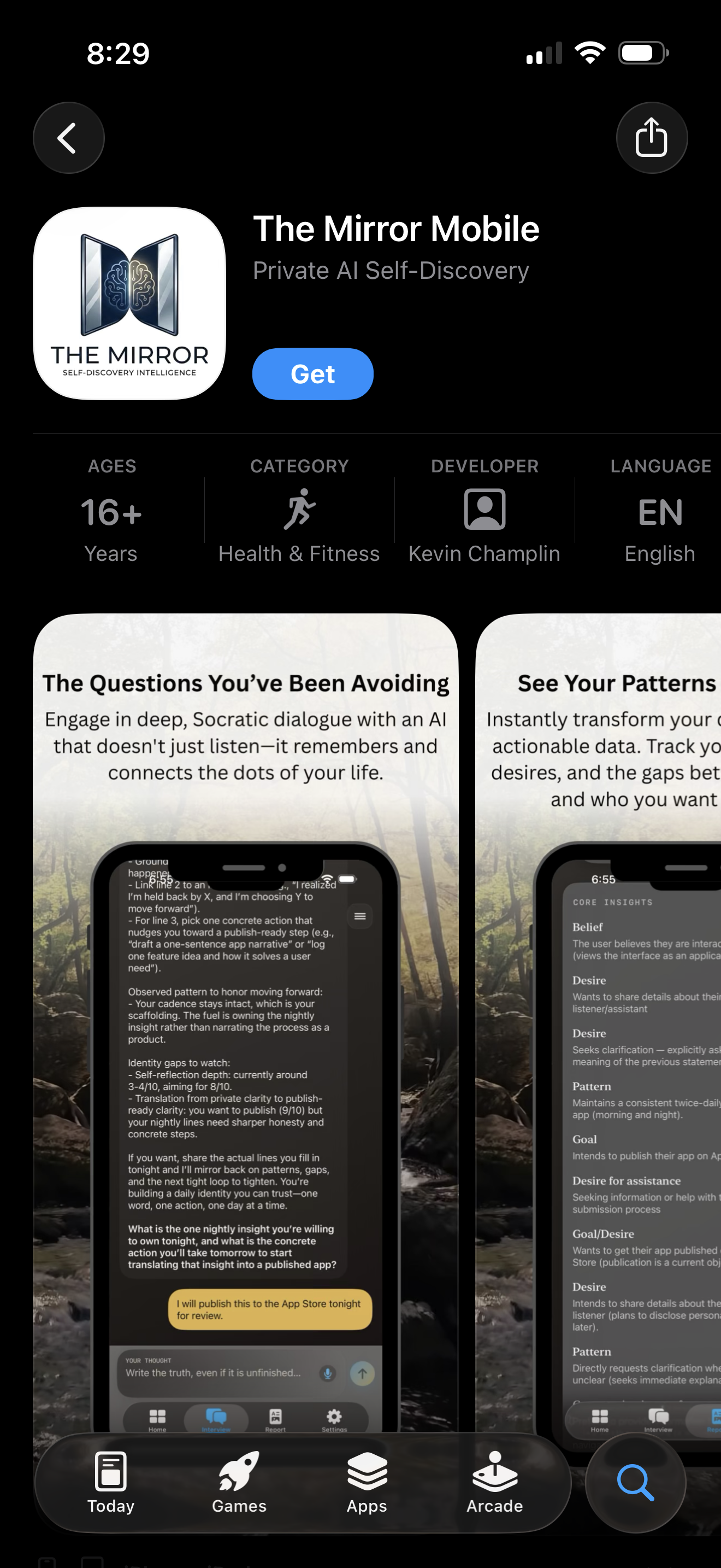 The Mirror Mobile app interface